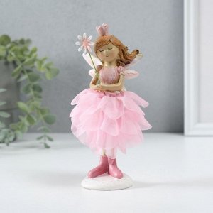 Фигурка полистоун «Девочка фея в розовом цветочном платье с палочкой», 9x9x17 см