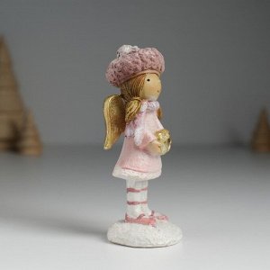 Фигурка полистоун «Ангелочек в розовом платье в розовом берете, с сердечком», 4x3.8x10 см