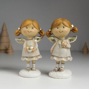 Фигурка полистоун «Ангелочек с хвостиками, в сером платье», 6.5x4.5x12 см, МИКС