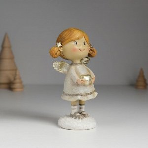Фигурка полистоун «Ангелочек с хвостиками, в сером платье», 6.5x4.5x12 см, МИКС