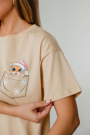 Пижама женская домашняя Тигрята бежевый