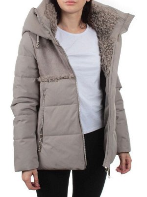 23-696 GRAY/BEIGE Куртка зимняя женская (холлоффайбер 150 гр., искусственная дубленка)