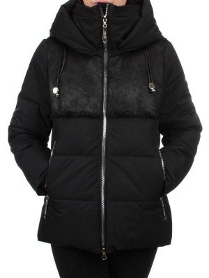 23-696 BLACK Куртка зимняя женская (холлоффайбер 150 гр., искусственная дубленка)