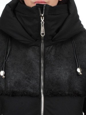 23-696 BLACK Куртка зимняя женская (холлоффайбер 150 гр., искусственная дубленка)