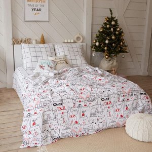 Постельное белье новогоднее Этель Евро Xmas cat 200*217 см, 240*220 см, 70*70 см - 2 штуки