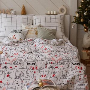 Постельное белье новогоднее Этель Евро Xmas cat 200*217 см, 240*220 см, 70*70 см - 2 штуки