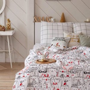 Постельное белье новогоднее Этель Евро Xmas cat 200*217 см, 240*220 см, 70*70 см - 2 штуки