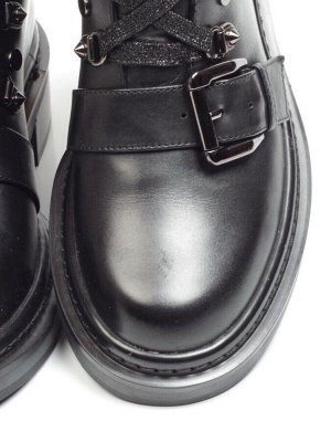 01-H001-3637-N380K BLACK Ботинки демисезонные женские (натуральная кожа, байка)