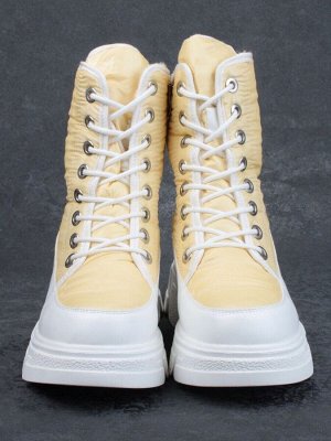 02-FAS99-5Z YELLOW/WHITE Дутики женские (искусственная кожа, плащевая ткань, шерсть)