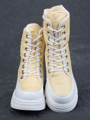 02-FAS99-5Z YELLOW/WHITE Дутики женские (искусственная кожа, плащевая ткань, шерсть)