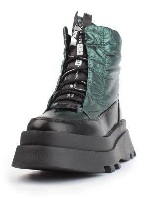 02-FAS16-3Z GREEN/BLACK Дутики женские (искусственная кожа, плащевая ткань, шерсть)