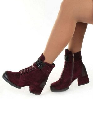 04-R135-2 BURGUNDY Ботинки зимние женские (натуральная замша, натуральный мех)