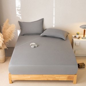 Fashion home Простынь на резинке 180*200 мытый хлопок, цвет светло-серый