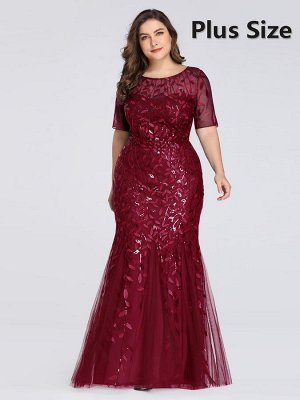 Шикарное вечернее бордовое платье-русалка с рукавами