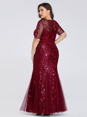 Шикарное вечернее бордовое платье-русалка с рукавами