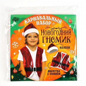 Карнавальный набор «Новогодний гном»: жилетка, ремень, колпак, рост 98-110 см, красный