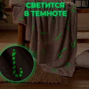Плед светящийся в темноте "Этель" Candy cane 180*200 см,100% п/э, корал-флис, 220 гр/м2