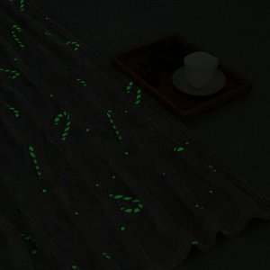 Плед светящийся в темноте "Этель" Candy cane 180*200 см,100% п/э, корал-флис, 220 гр/м2