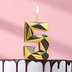 Свеча для торта «Алмаз», цифра 5, золотой с черным