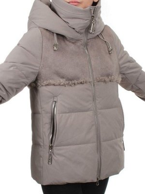 23-696 GRAY/BEIGE Куртка зимняя женская (холлоффайбер 150 гр., искусственная дубленка)