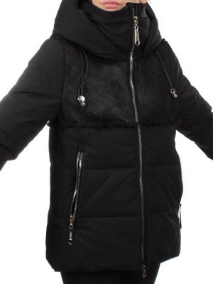 23-696 BLACK Куртка зимняя женская (холлоффайбер 150 гр., искусственная дубленка)