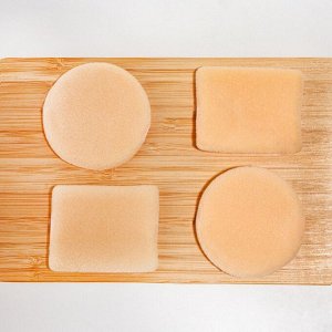 Пуховки для макияжа, набор - 4 шт, d = 5 см / 5,5 x 4,4 см, с держателем, цвет бежевый