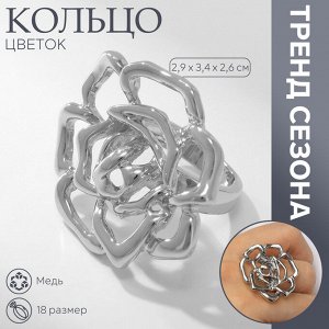 Кольцо металл «Цветок» роза, цвет серебро, размер 18
