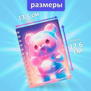 Записная книжка подарочная на гребне 80л,линия, цветной блок,обложка ПВХ 3D Мишка(17,6х13,5см) 105