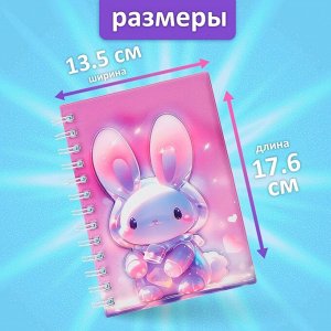 Записная книжка подарочная на гребне 80л,линия, цветной блок,обложка ПВХ 3D Зайка(17,6х13,5см) 105