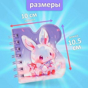 Записная книжка подарочная на гребне 80л,линия, цветной блок,обложка ПВХ 3D Зайка(10х10,5см) 10539