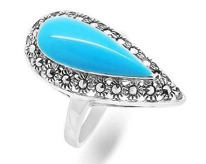Кольцо из серебра бирюза пресс., марказит, SL-AGA42
