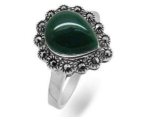 Кольцо из серебра зеленый агат, марказит, SL-AGA80