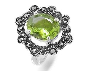Кольцо из серебра марказит, султанит, SL-AGA133
