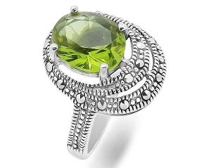 Кольцо из серебра марказит, султанит, SL-AGA45
