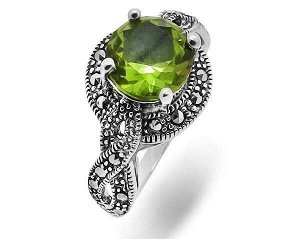 Кольцо из серебра ситалл имитация султанита, марказит, SL-AGA1495