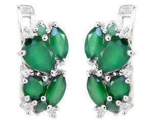 Серьги из серебра зеленый агат, изумруд, Гирлянда2