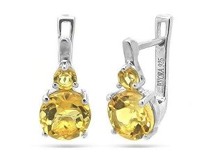 Серьги из серебра цитрин, Пиллон