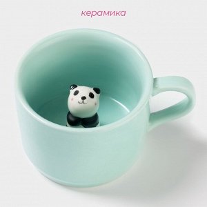 Кружка керамическая с фигуркой на дне «Зверята. Панда», 250 мл, 11,5*9*6,5 см, цвет бирюзовый