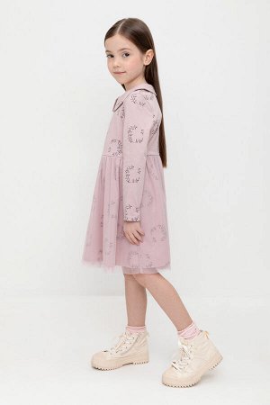 Платье(Осень-Зима)+girls (розово-сиреневый, веточки к525)