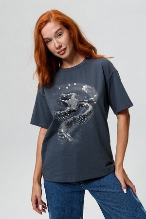 Женская футболка 8515 / ЧЕРНЫЙ+змея стразы