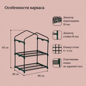 Парник-стеллаж, 2 полки, 93x69x49 см, металлический каркас d=16 мм, чехол плёнка 80 мкм, Greengo
