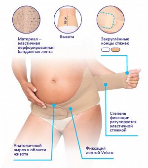 Бандаж для беременных дородовый и послеродовый Б-103, высота 18см, бежевый