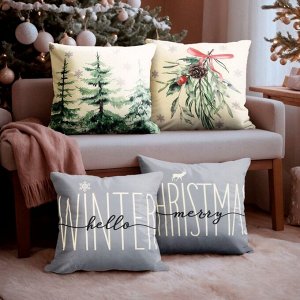 Набор декоративных новогодних наволочек "Этель" "Hello, winter" 40*40 см - 4 штуки, 100% п/э, велюр