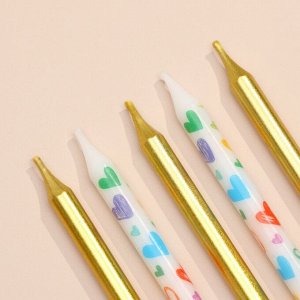 Свечи для торта «Сердца», 12 шт., золотые и белые