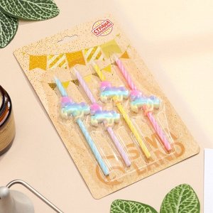 Свечи для торта «Радужные единороги», 4 шт., спиральные, разноцветные