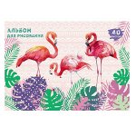 Альбом 40 л &quot;Проф-Пресс Розовые фламинго в зарослях&quot; 1/15 арт. 40-4469