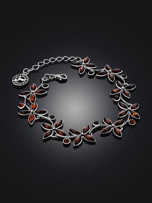 Роскошный браслет из натурального янтаря тёмно-коньячного цвета «Лаванда»