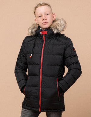 Черная детская куртка стильного дизайна модель 68255