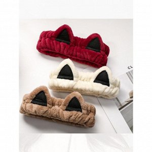 COSMOСOLLECTION_GIFTS Плюшевая повязка для волос с кошачьими ушками для умывания и макияжа, красная
