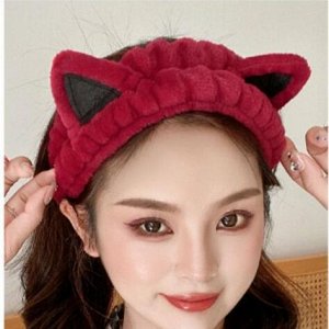 COSMOСOLLECTION_GIFTS Плюшевая повязка для волос с кошачьими ушками для умывания и макияжа, красная